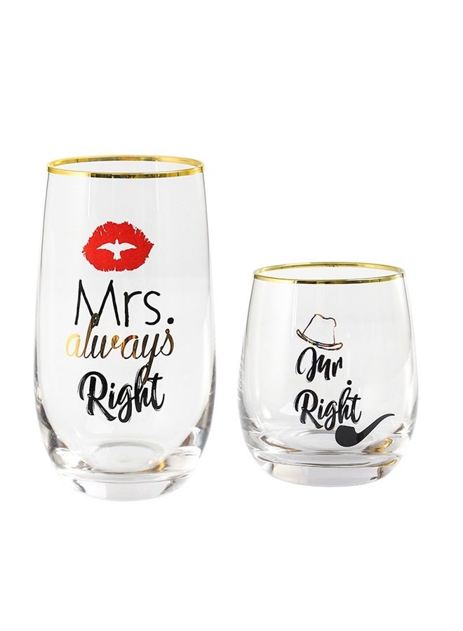 Couple Wine Glasses Set MR RIGHT and MRS ALWAYS RIGHT Crystal Stemless Wine Glass Gifts for Valentines Wedding Engagement Anniversary for His Hers Husband Wife Boyfriend Girlfriend Lovers LEAD FREE  - Image 1