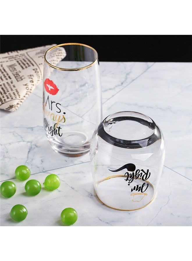 Couple Wine Glasses Set MR RIGHT and MRS ALWAYS RIGHT Crystal Stemless Wine Glass Gifts for Valentines Wedding Engagement Anniversary for His Hers Husband Wife Boyfriend Girlfriend Lovers LEAD FREE  - Image 3