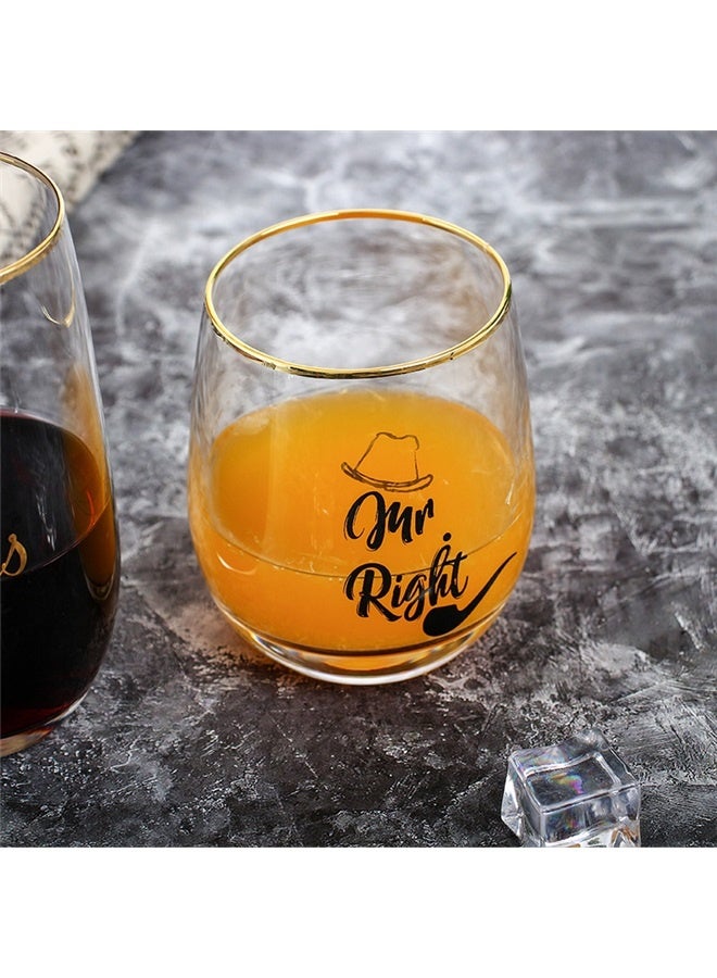 Couple Wine Glasses Set MR RIGHT and MRS ALWAYS RIGHT Crystal Stemless Wine Glass Gifts for Valentines Wedding Engagement Anniversary for His Hers Husband Wife Boyfriend Girlfriend Lovers LEAD FREE  - Image 4