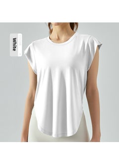 Spring and Summer Yoga vest top womens loose slimming meat covering yoga clothes running training Sports short sleeve fitness T-shirt White