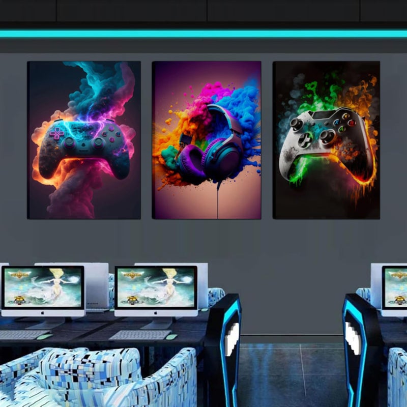 BGFCE Gaming Room Decor Canvas Wall Art Set of 3 - Cool Video Gaming Theme Wall Decor, Gamer Paintings Picture Print for Teen Boys Room 16x24 inch Framed - Image 4