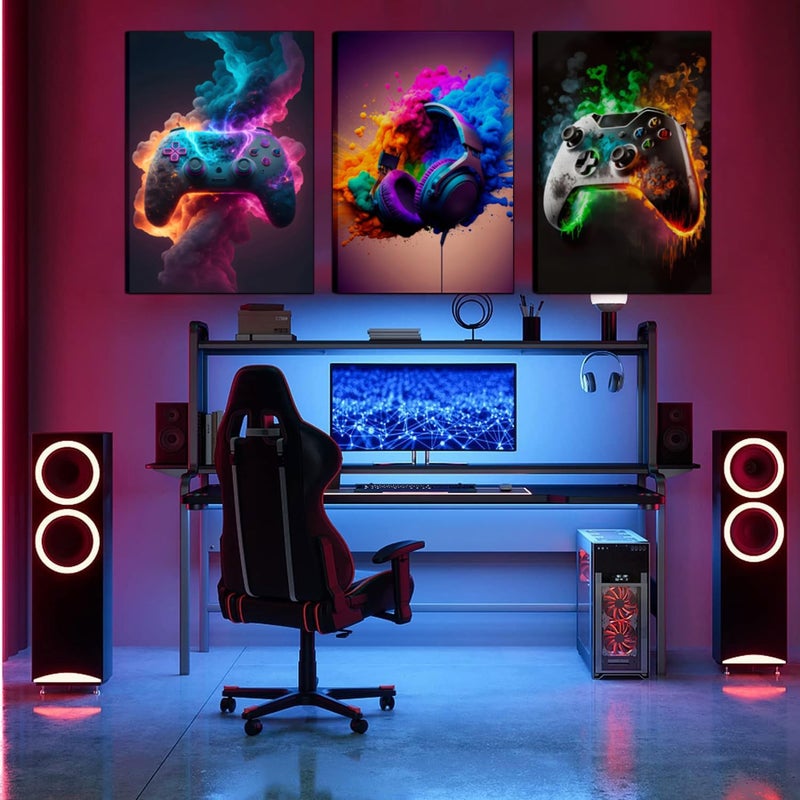 BGFCE Gaming Room Decor Canvas Wall Art Set of 3 - Cool Video Gaming Theme Wall Decor, Gamer Paintings Picture Print for Teen Boys Room 16x24 inch Framed - Image 2