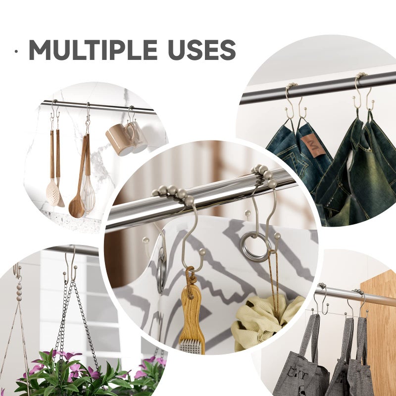 Bathway Shower Curtain Hooks Rust Proof Shower Curtain Rings, Smooth Glide Double Hook Shower Curtain Hooks,Shower Hooks for Shower Curtain Matte Nickel Shower Rod Hooks Shower Curtain Hangers 12Pcs - Image 4