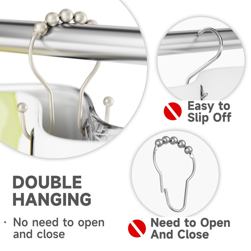 Bathway Shower Curtain Hooks Rust Proof Shower Curtain Rings, Smooth Glide Double Hook Shower Curtain Hooks,Shower Hooks for Shower Curtain Matte Nickel Shower Rod Hooks Shower Curtain Hangers 12Pcs - Image 3