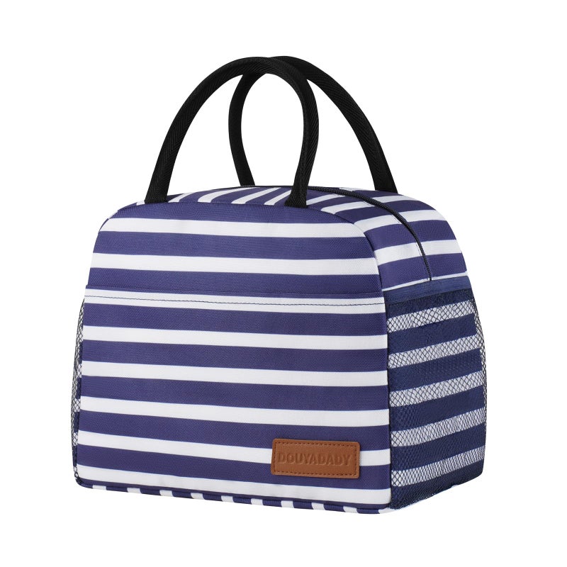 douyadady Lunch Bag Women/Men Lunch Box Women/Men (Dark blue+White Stripes) - Image 1