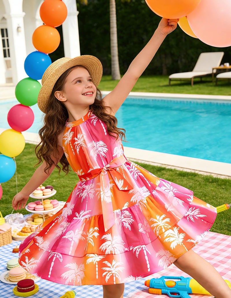 GRACE KARIN Girls Vacation Beach Dress Rainbow Tropical Hawaiian Halter Chiffon Summer Party Sundress Dresses for Teen Size 14 - Image 2