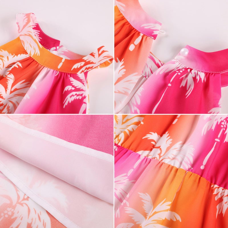 GRACE KARIN Girls Vacation Beach Dress Rainbow Tropical Hawaiian Halter Chiffon Summer Party Sundress Dresses for Teen Size 14 - Image 4