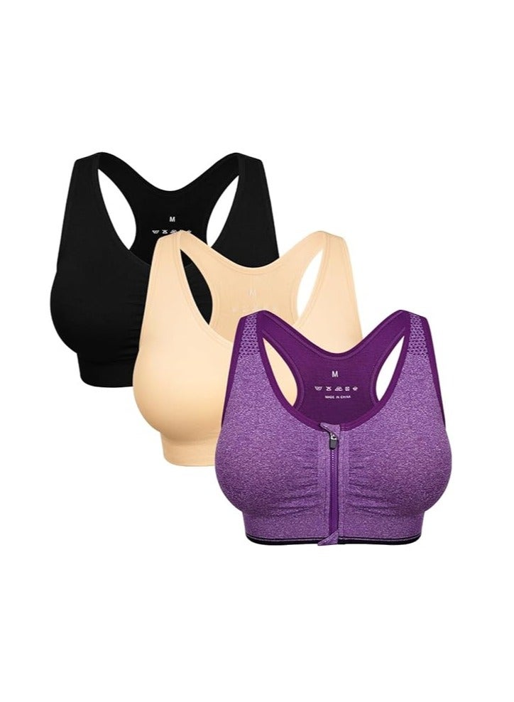 Women's Zip Front Sports Bra Wireless Post-Surgery Bra Active Yoga Sports Bras - Image 1