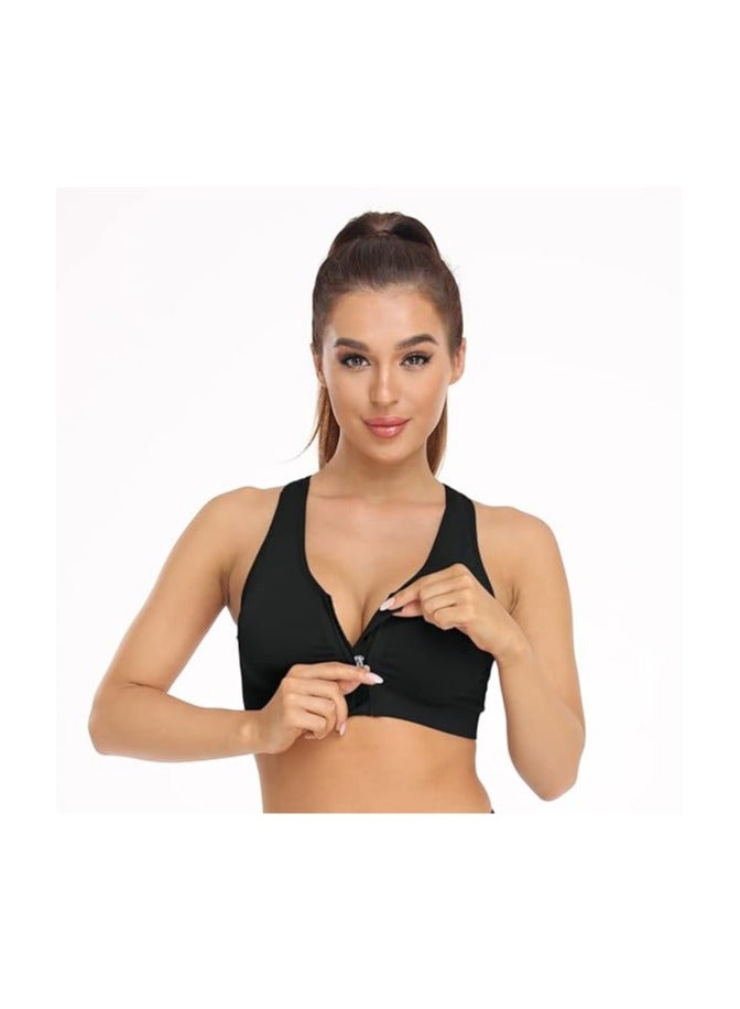 Women's Zip Front Sports Bra Wireless Post-Surgery Bra Active Yoga Sports Bras - Image 2