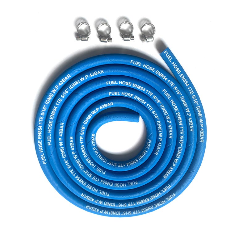 FCNFLZF 15FT Fuel Line Hose 516 inch 8mm High Pressure Hose 5AN28Mpa 400PSI for Fuel Systems Engines Tube Hose Blue Multiple Size OptionsAttached Hose Clamp - Image 2