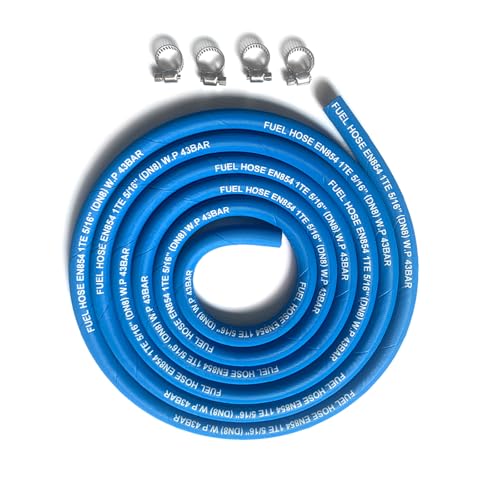 FCNFLZF 15FT Fuel Line Hose 516 inch 8mm High Pressure Hose 5AN28Mpa 400PSI for Fuel Systems Engines Tube Hose Blue Multiple Size OptionsAttached Hose Clamp - Image 1
