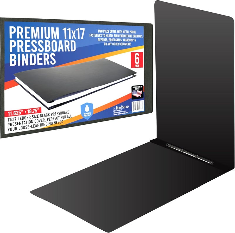 Ruby Paulina Premium 11x17 Pressboard Binder with High-Density Polyethylene - 3" Capacity, Crush Finish Exterior, Made in USA, Black - Pack of 6 - Image 1