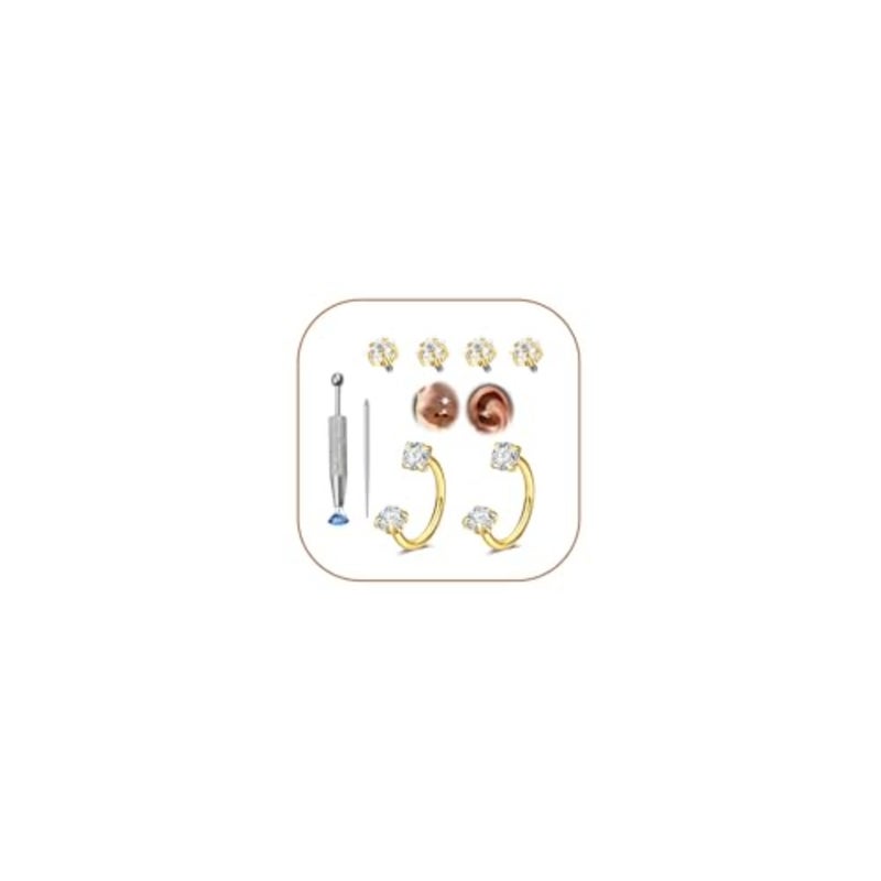 8mm 20g Horseshoe Nose Ring Hoop 20 gauge Gold Double Gem Horse Shoe Nose Rings for Women Surgical Steel Replacement Top Star Small Cartilage Tragus Daith Earring Helix Piercing Jewelry - Image 1