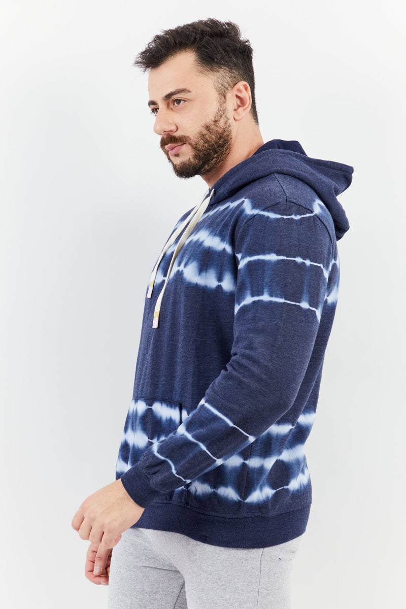 Sovereign Code Men Hooded Neck Tie Dye Print Long Sleeves Sweatshirt, Navy - Image 3