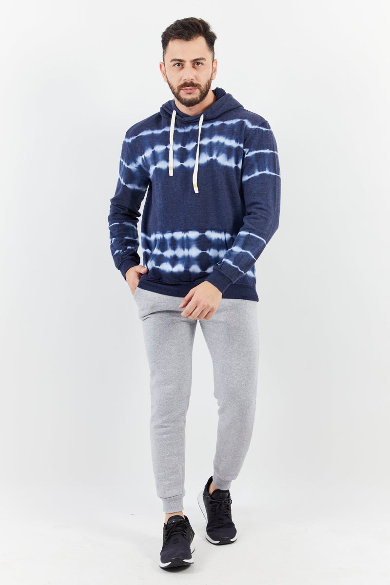 Sovereign Code Men Hooded Neck Tie Dye Print Long Sleeves Sweatshirt, Navy - Image 2