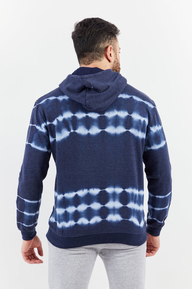 Sovereign Code Men Hooded Neck Tie Dye Print Long Sleeves Sweatshirt, Navy - Image 2