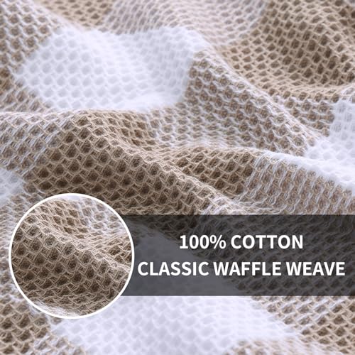 Homaxy Kitchen Towels and Dishcloths Set 12 x 12 and 13 x 28 Inches Set of 8 100 Cotton Waffle Weave Check Plaid Kitchen Dish Towels Super Soft and Absorbent Dish Cloths White Khaki - Image 3