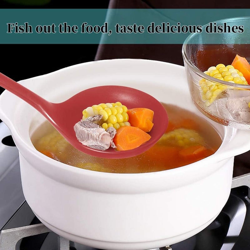 77L Slotted Spoon, Heatproof Skimmer Strainer Slotted Spoon, Seamless One-Piece Non-Stick Cooking Silicone Scoop Ladle with Ergonomic Handle for filter Vegetable, Pasta and More (Red) - Image 3