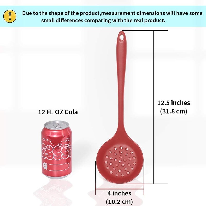77L Slotted Spoon, Heatproof Skimmer Strainer Slotted Spoon, Seamless One-Piece Non-Stick Cooking Silicone Scoop Ladle with Ergonomic Handle for filter Vegetable, Pasta and More (Red) - Image 2