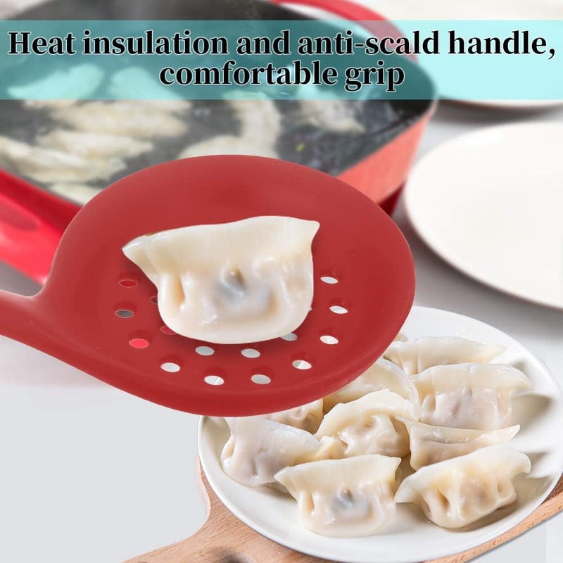 77L Slotted Spoon, Heatproof Skimmer Strainer Slotted Spoon, Seamless One-Piece Non-Stick Cooking Silicone Scoop Ladle with Ergonomic Handle for filter Vegetable, Pasta and More (Red) - Image 5