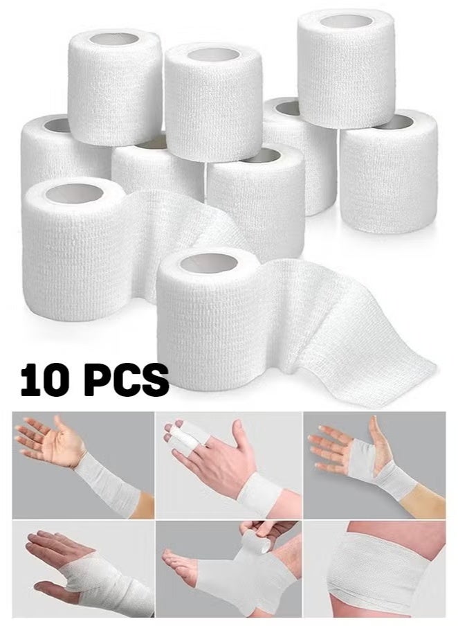 Generic 10 Rolls Self Adhesive Wrap Athletic Tape Gauze Breathable Elastic Cohesive Bandage for Sports Injury & Pet 5*4.5 cm, White  - Image 1