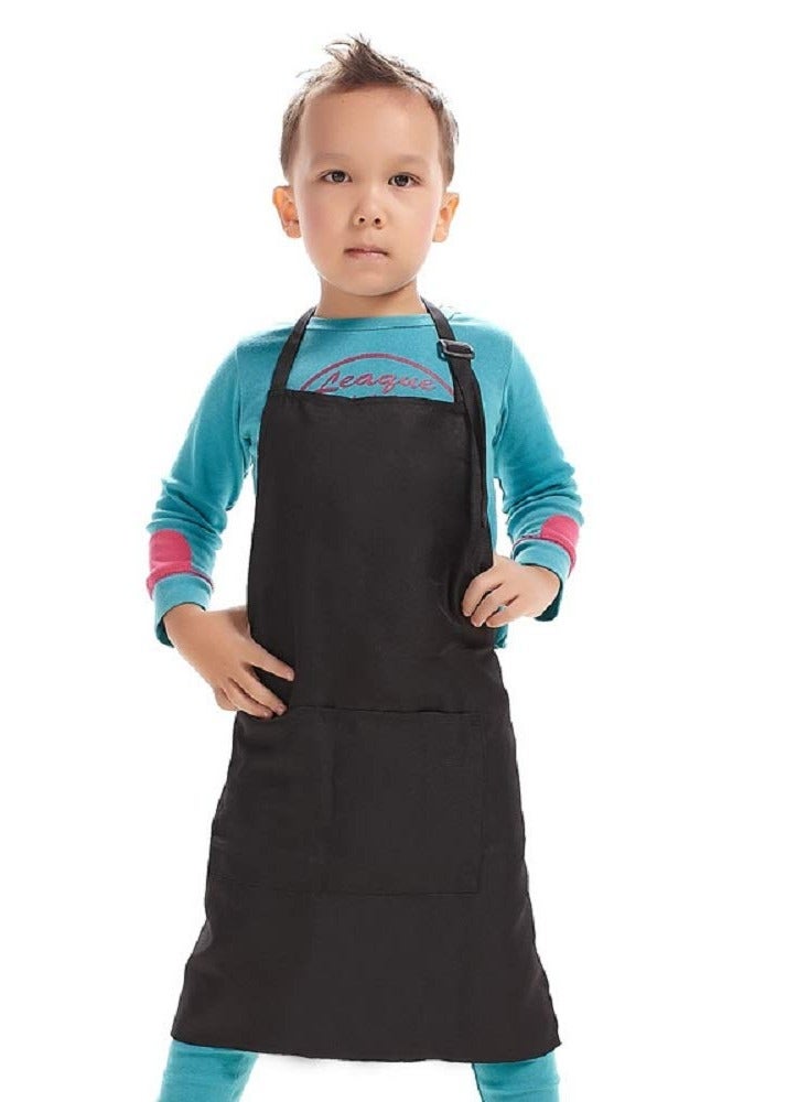DOUGEI Kid Apron Adjustable Strap with 2 Pockets Painting Cooking Craft Backing Unisex Age 8-12(Black) - Image 1