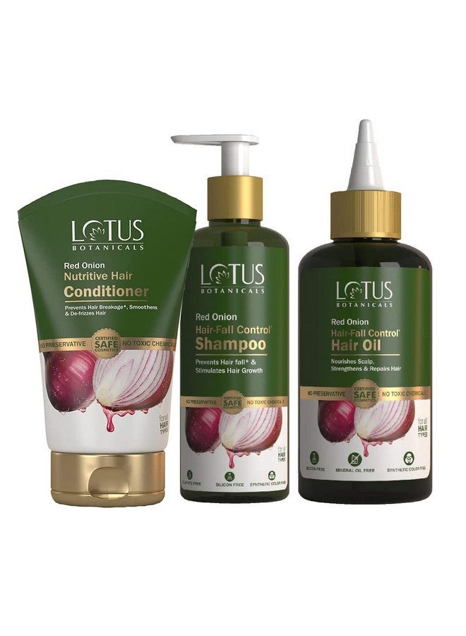 LOTUS BOTANICALS Red Onion Hair Fall Control Shampoo 300Ml With Red Onion Smooth Hair Conditioner 150G And Red Onion Hair Fall Control Hair Oil 200Ml|Red Onion Anti Hair Fall Complete Kit  - Image 1