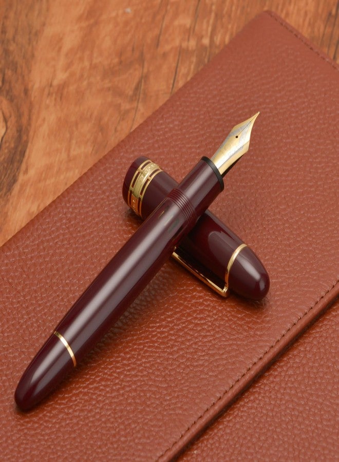 Wikult Yongsheng Junlai 630 Acrylic Fountain Pen, Size 8 Medium Nib with Piston Filling System, Wine Red Transparent Ink Tank Design Smooth Writing Pen (Gold Trim) - Image 4