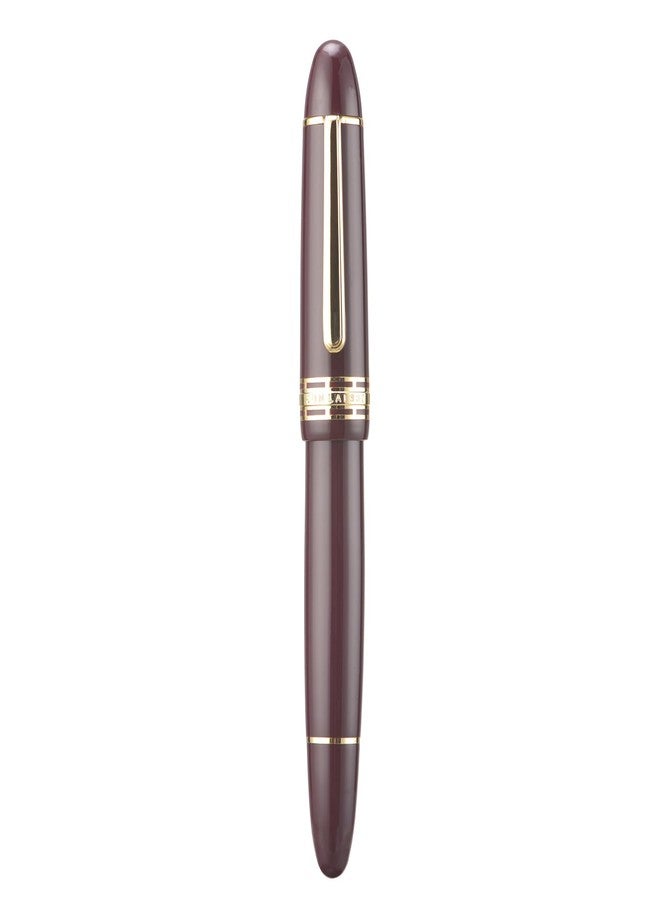 Wikult Yongsheng Junlai 630 Acrylic Fountain Pen, Size 8 Medium Nib with Piston Filling System, Wine Red Transparent Ink Tank Design Smooth Writing Pen (Gold Trim) - Image 2