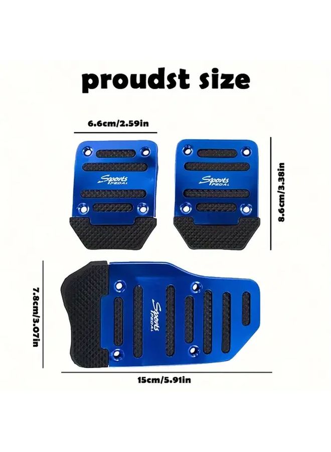 Blue Anti Slip Car Pedal Mats 3Pcs Aluminum Alloy Pedal Covers Easy Installation - Image 4