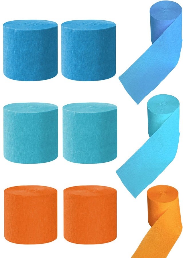 Capesaro Blue and Orange Crepe Paper Streamers - 6 Rolls Party Streamers for Birthday Party Decorations - Image 1