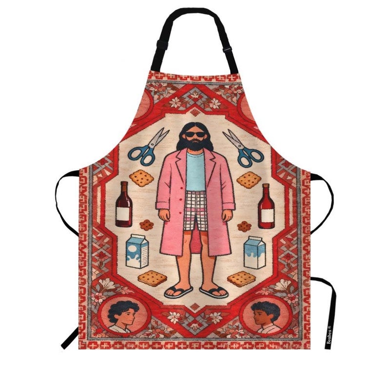 Beabes Big Lebowski Dude Rug Kitchen Bib Apron Man Has Huge Rug in Middle Ties Board Game Together Polyester Adjustable Apron for Outdoor BBQ Gardening 27 X 31 for Chef Waitress