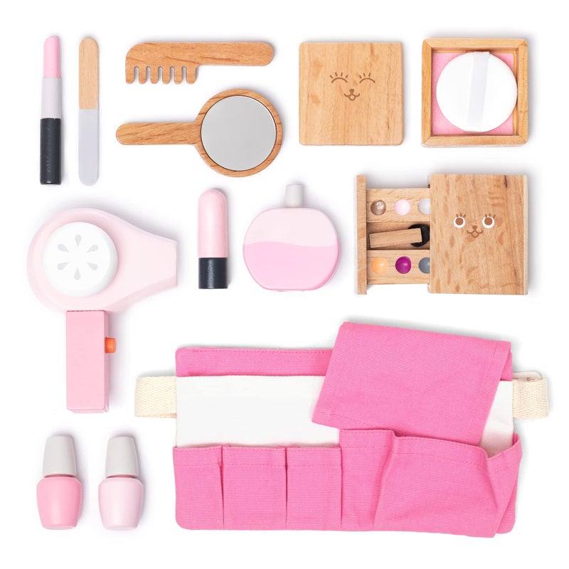 UMUÂ® Wooden Beauty Salon Toys for Girls Makeup Playset 12 Piece Kit with Makeup, Brush, Mirror and Cosmetics Case, Best Gift for 3, 4, 5+ Girls Kids