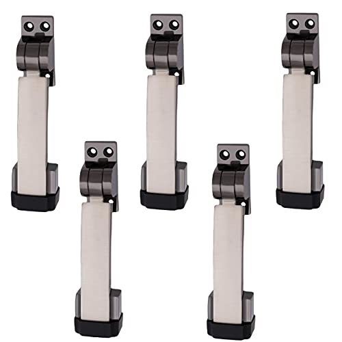 Atom Door Stopper | Kickdown Door Stop with One Touch | Adjustable Height & Rubber Tip 1.5 Inches, Door Stops (Black Silver Finish, DS001), Pack of 5 - Image 1