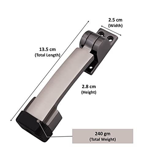 Atom Door Stopper | Kickdown Door Stop with One Touch | Adjustable Height & Rubber Tip 1.5 Inches, Door Stops (Black Silver Finish, DS001), Pack of 5 - Image 4
