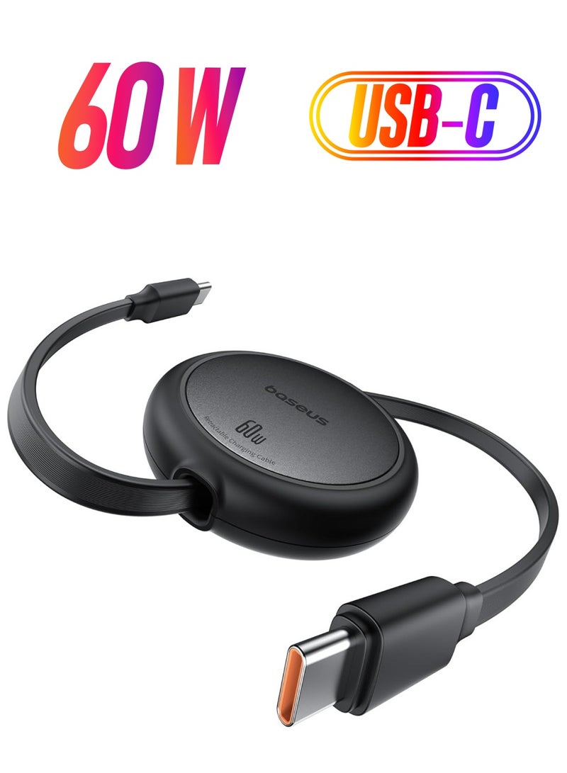 Baseus USB-C Cable, 60W (1m) Ultra Mini Retractable USB-C to USB-C PD 3A Fast Charging Cable, 4-Stage Length Preset USB Type C Charger for iPhone 16/15/Pro/Plus/Max, MacBook, iPad Pro, Galaxy S24/S23, Samsung, Android, and USB-C Devices with Data Transfer Support 60W- Black - Image 1
