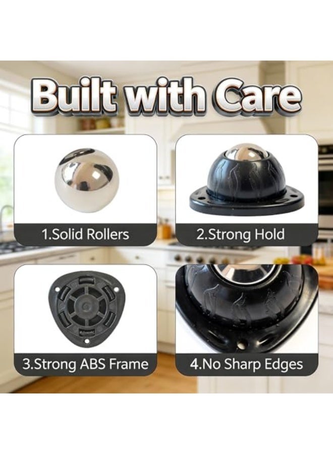 Arabest Stainless Steel Self Adhesive Caster Wheels, 8 Pack Large Profile Swivel Ball Casters, 60 LBS Load Capacity Per Wheel, Universal Pulley for Furniture, Storage Bins, PC Cases, Large Appliances - Image 5