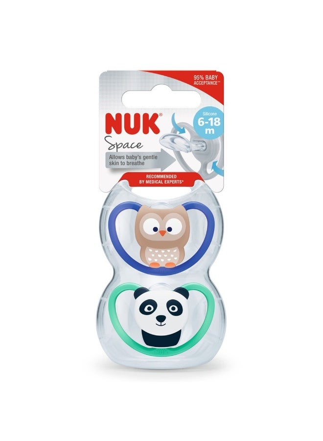 NUK Space Silicone Soothers For 6-18 Months Baby, Assorted Pack of 2's