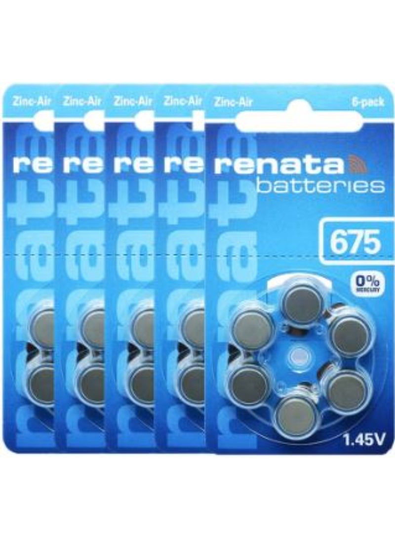 30-Pieces Renata (Size 675) Hearing Aid 1.45V Zinc-Air 0% Mercury Batteries