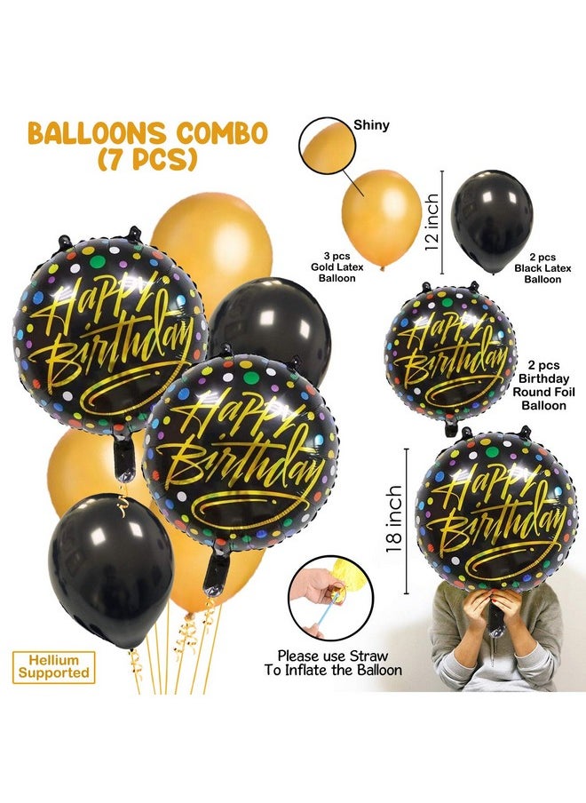 Party Propz Party Propz Foil Balloons for Birthday Decoration - Set of 7 Pcs, Printed Foil Balloons with Golden and Black Balloons | Birthday Balloons for Decor | Happy Birthday Decoration for Girl Boy Men Women  - Image 2