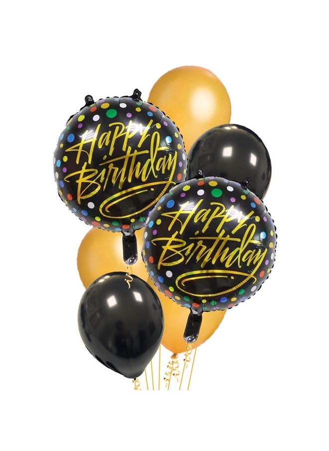 Party Propz Party Propz Foil Balloons for Birthday Decoration - Set of 7 Pcs, Printed Foil Balloons with Golden and Black Balloons | Birthday Balloons for Decor | Happy Birthday Decoration for Girl Boy Men Women  - Image 1