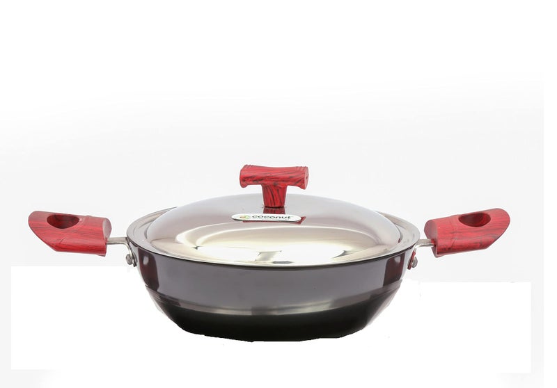 coconut Hard Anodised Flat Base Kadai with Stainless Steel Lid - Capacity 2 litres - 3.25 MM Thickness- Dimension -22Cm - Image 3