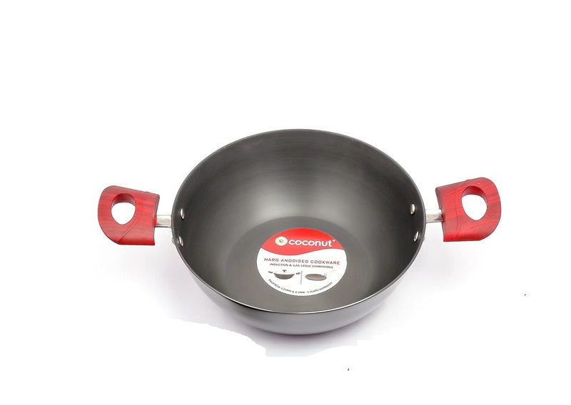 coconut Hard Anodised Flat Base Kadai with Stainless Steel Lid - Capacity 2 litres - 3.25 MM Thickness- Dimension -22Cm - Image 5