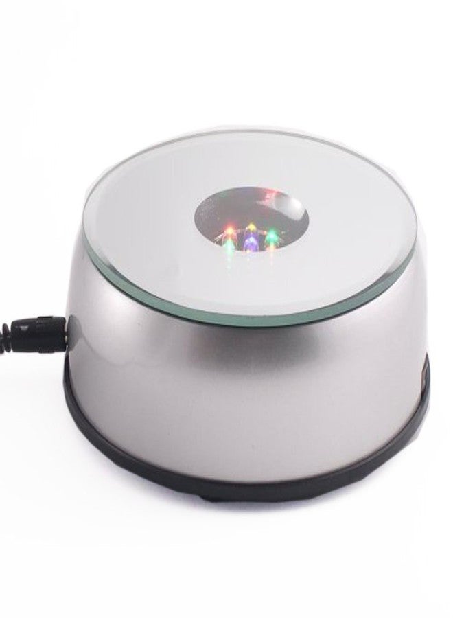 أملونج كريستال قاعدة عرض إضاءة LED دوارة من أملونج كريستال مقاس 4 بوصات مع محول، فضي - Image 1