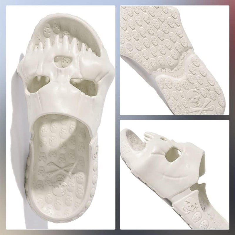 comfrt Skull Design Single Band Slides, 2023 New Skull Design Single Band Slides, Thick Bottom Couple Beach Sandals, Unique Non-Slip Slippers Cloud Slippers for Women and Men's (9.5-10, Gray) - Image 2