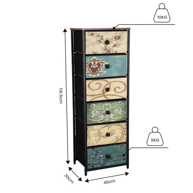 HOME ELEMENTS Fabric Chest of Floral Printed 6 Drawers for Bedroom Clothing Storage Organizer Unit Dresser Chest of Drawers Storage Organizer for Living Room Closet Hallway 30x40x1165cm - Image 2