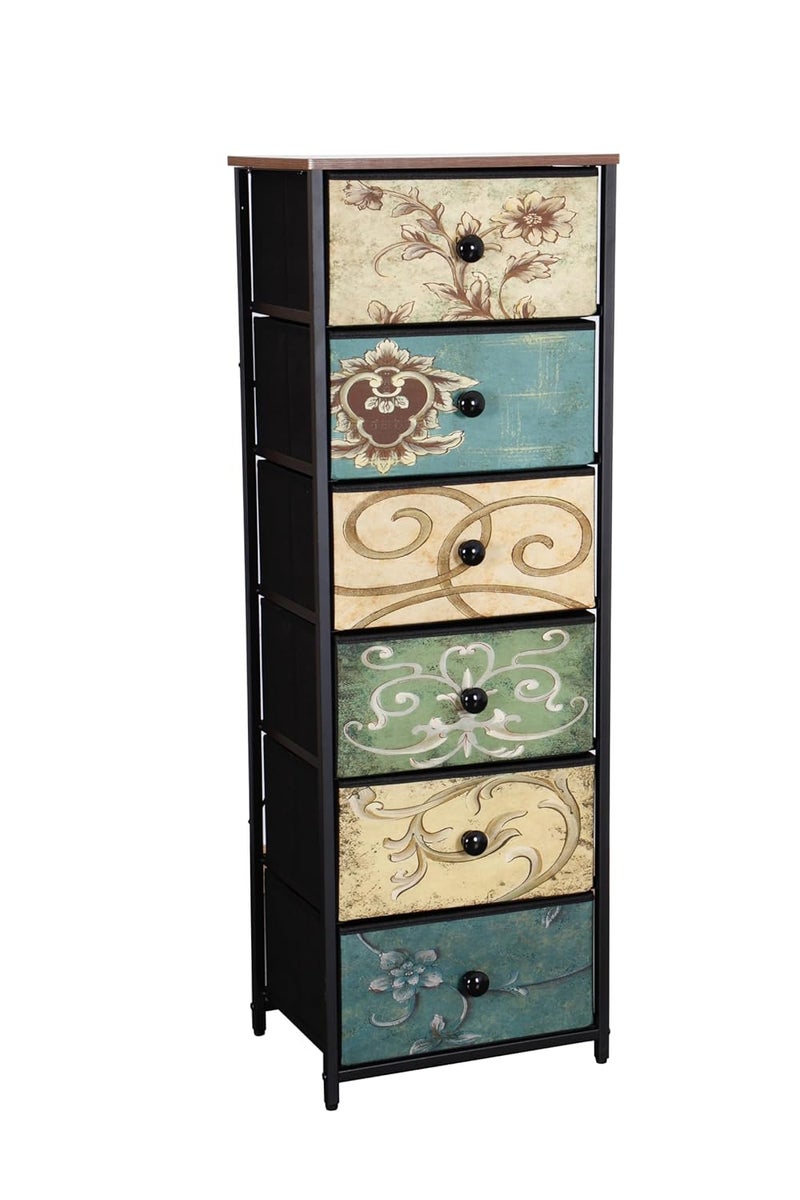 HOME ELEMENTS Fabric Chest of Floral Printed 6 Drawers for Bedroom Clothing Storage Organizer Unit Dresser Chest of Drawers Storage Organizer for Living Room Closet Hallway 30x40x1165cm - Image 4