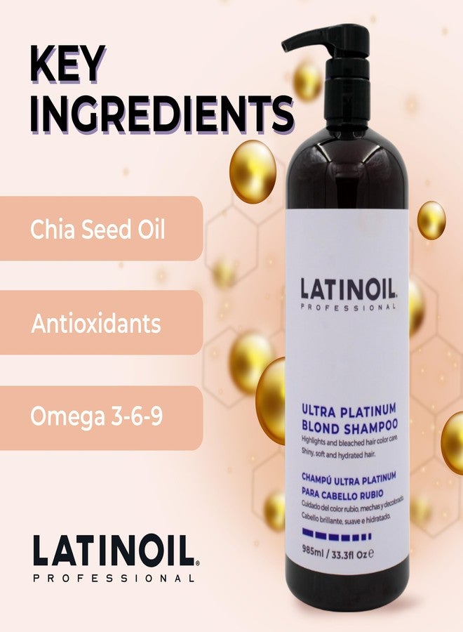 LATINOIL - Ultra Platinum Blonde Shampoo, Grey Hair and Purple Shampoo for Women & Men, with Chia Oil, 985 mL - Image 4