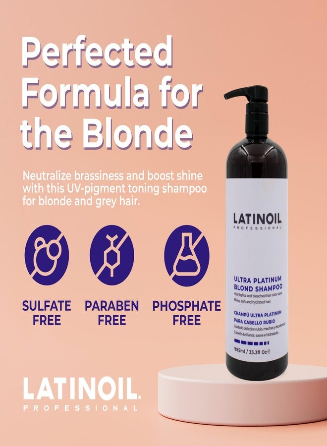 LATINOIL - Ultra Platinum Blonde Shampoo, Grey Hair and Purple Shampoo for Women & Men, with Chia Oil, 985 mL - Image 2