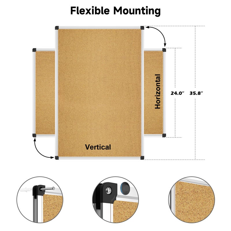 XBoard Cork Board 36 x 24, Notice Cork Bulletin Board, Corkboard with Aluminum Frame and Push Pins for Display - Image 2